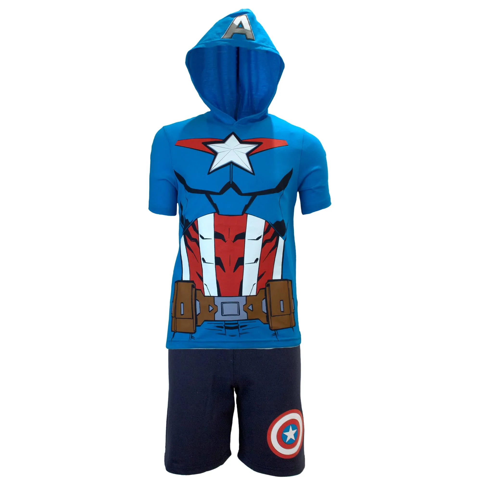 Marvel Avengers Superheroes Boys Character Lightweight Short Sleeve Hoodie T-Shirt Shorts Athleisure Short Set