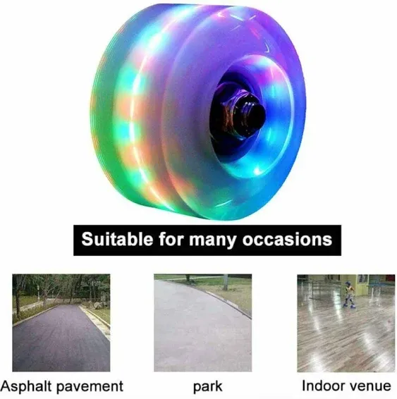 hlaill Roller Skate Wheels Luminous Light Up, with Bearings Outdoor Installed 4 Pack - Roller Skate Wheels for Double Row Skating and Skateboard 32mm x 58mm