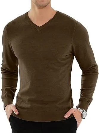 Men&#x27;s Casual Slim Fit V-Neck Pullover Long Sleeve Knitted Pullover Sweaters