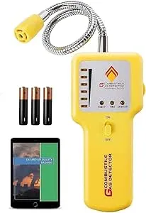 Gas Leak Detector & Natural Gas Detector: Portable Gas Sniffer to Locate Leaks of Multiple Combustible Gases Like Propane, Methane, LPG, LNG, Fuel, Sewer Gas with 12" Flexible Sensor Neck