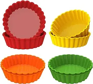 Webake Silicone Mini Tart Pan 4 Inch Non-stick Mini Quiche Molds Small Pie Baking Pan Tart Molds for Baking, Pack of 8