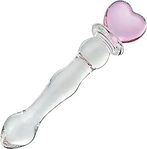 FST Glass Dildo Butt Plug, Glass Pleasure Wand, Heart Shape Crystal Massager Anal Sex Toys for Women Men Couple