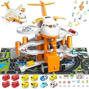 Transport Cargo Airplane Toys, Airplane Car Toy Play Set Includes Track, Blue