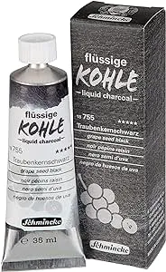 Schmincke - Liquid Charcoal, grape seed black, 15 ml, 18 755 006, for charcoal painting, charcoal drawing and underpainting, vegan