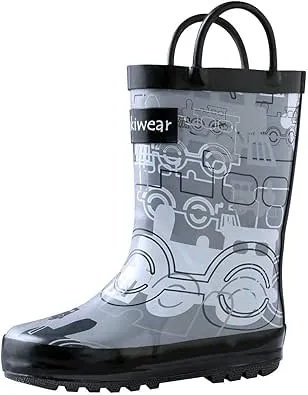 Oaki Kids Waterproof Rubber Rain Boots with Easy-On Handles