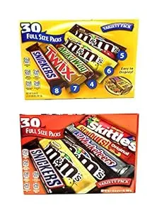 Mars Full Size Candy Variety Pack of 2 Boxes - 60 Full Sized Candy Total - 30 per Box - Snickers, M&Ms, Peanut M&Ms, 3 Musketeers, Twx, Milky Way,