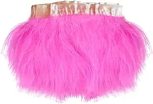 Natural Turkey Marabou Fluffy Feather Fringe Trim Craft 6-8 inches Width Pack of 2 Yards（1pcs Pink）