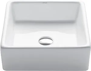 Kraus Elavo White Ceramic Vessel Square Modern Bathroom Sink (15.2-in x 15.2-in) | KCV-120