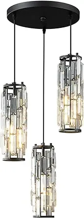 LMQNINE 3 Light Black Pendant Lighting Modern Pendant Light, Mini Crystal Chandeliers,Adjustable Pendant Light Fixture for Kitchen Island Dinning Room Bedroom (Black 3-Light)