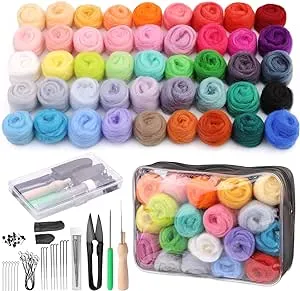 SOCNITC 45 Colors Needle Felting Kits for Beginners, Needle Felting Supplies Kits with Tools, Felt Starter Kits with Needles, Storage Bag for DIY Handcrafts Decoration