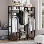 Tribesigns Freestanding Closet Organizer, 3 Rod Garment Rack - Rustic