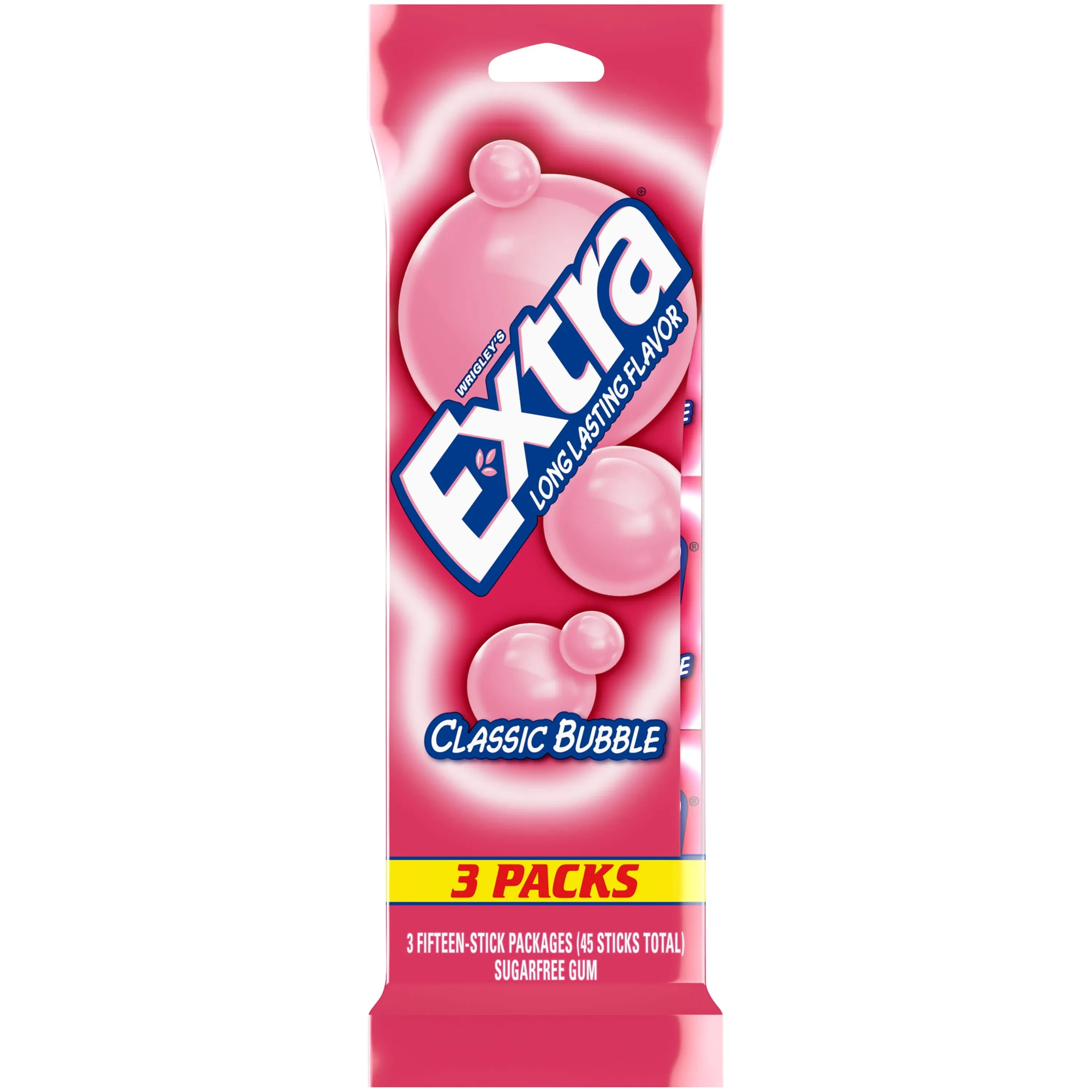 Extra Classic Bubble Sugarfree Gum, multipack (3 packs total)