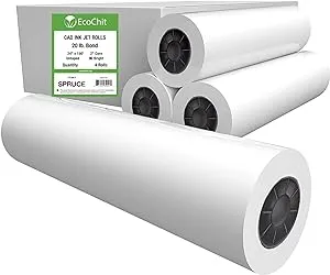 EcoChit 24&#034; x 150&#039; Plotter Paper Rolls 92 Bright 20lb 2&#034; Core, 4 rolls - Ever...