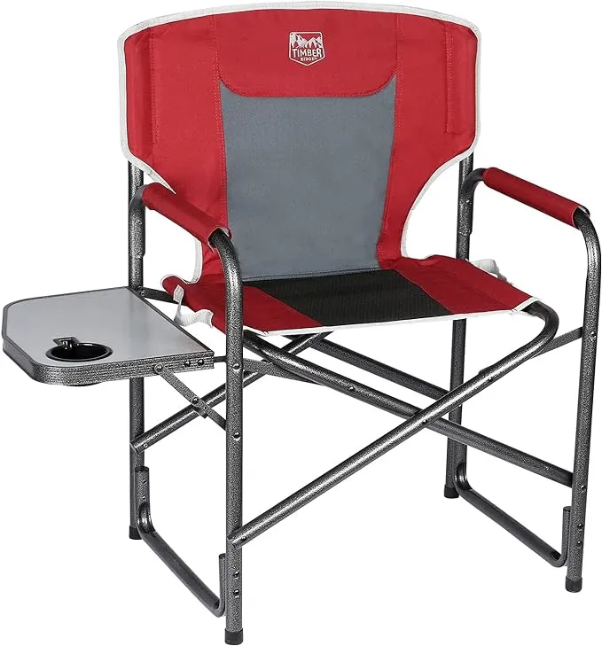 TIMBER RIDGE Lightweight Oversized Camping Chair, Portable Aluminum Directors Chair with Side Table for Outdoor Camping, Lawn, Picnic and Fishing, Supports 400lbs (Red) Ideal Gift