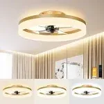 VOLISUN Modern Ceiling Fans with Lights and Remote, 19.7in Low Profile Ceiling Fan Flush Mount, 3000K-6500K Dimmable Bladeless LED Fan Light, Black Fandelier Ceiling Fans with Lights for Bedroom