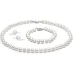 Senteria Pearl Necklace and Earring Set|Simulated Shell Pearl Choker Necklace for Women Men |Wedding Gifts for Brides Bridesmaid 16-22 Inch 6-8mm Hand Knotted Pearl Strand with Fine Gifts Box