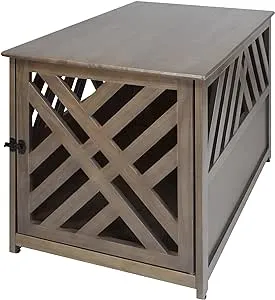 Casual Home Wooden Lattice Pet Crate, End Table, Taupe Gray