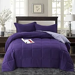 ALTERNATIVE DOWN 3PC REVERSIBLE COMFORTER. PERFECT FOR ANY SEASON. ULTRA SOFT MICROFIBER COVER. PURPLE / LIGHT PURPLE