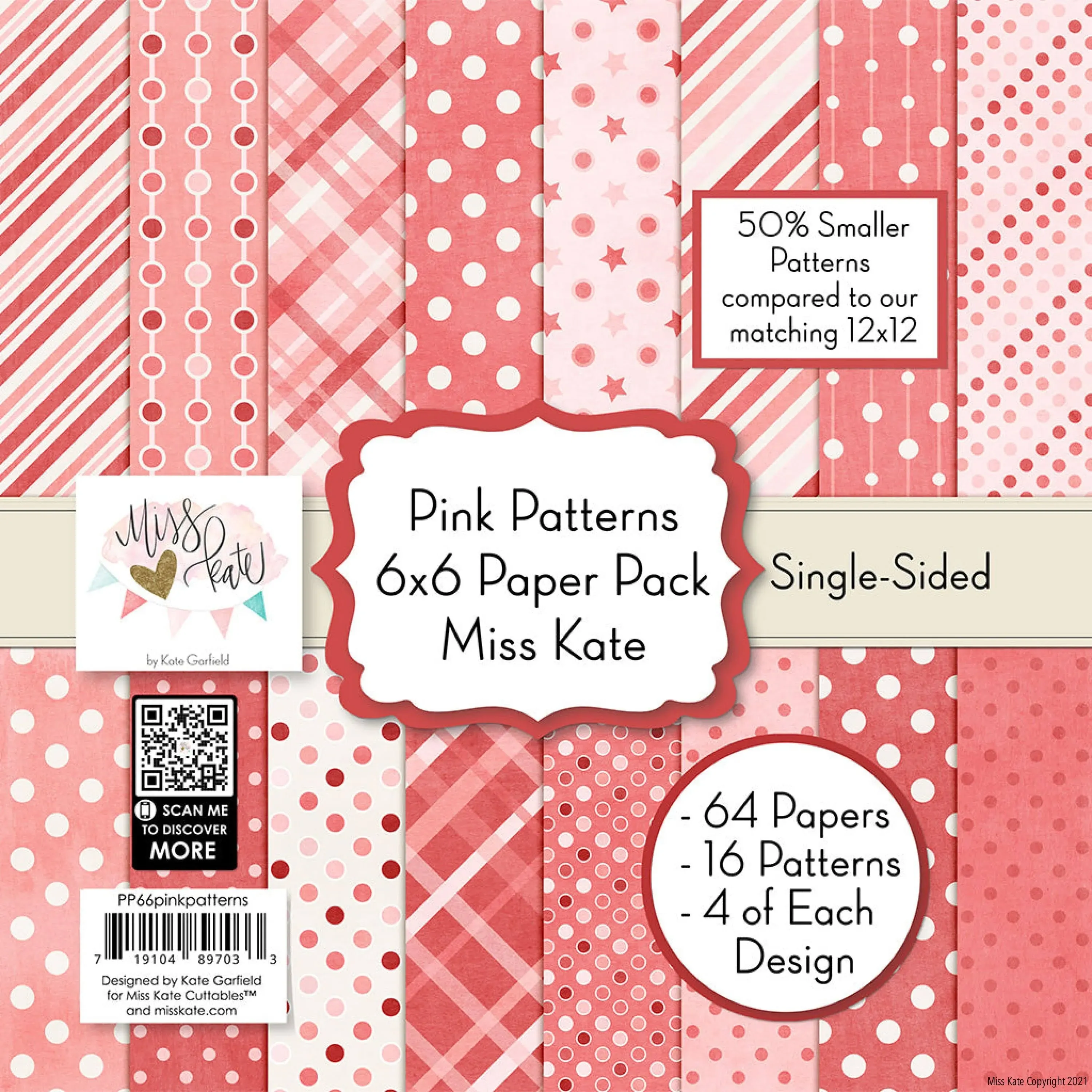 6x6 Pattern Paper Pack – Pink Patterns - for Spring and Summer Scrapbook Premium Specialty Paper Single-Sided 6"x6" Collection Includes 64 Sheets - 50% Smaller Patterns - by Miss Kate Cuttables