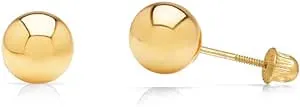 14k Yellow Gold Ball Stud Earrings with Secure and Comfortable Screw Backs