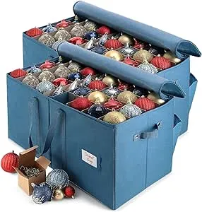 Hearth & Harbor Large Christmas Ornament Storage Box With Adjustable Dividers -