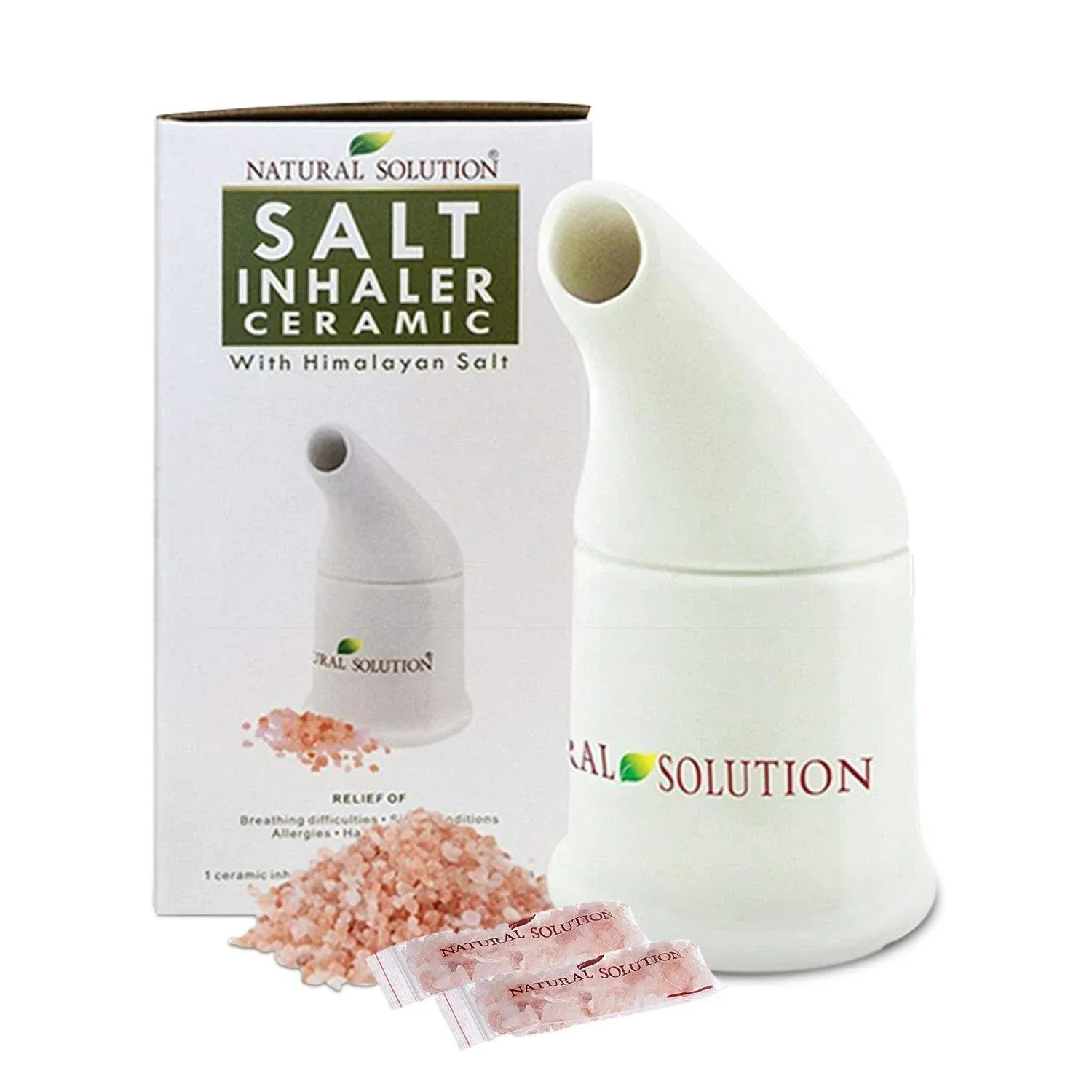 Ceramic Salt Inhaler with 2 Himalayan Pink Salt Refills Relief Breathing Conges