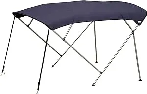 Standard BIMINI TOP 4 Bow Boat Cover Blue 61&#034;-66&#034; Wide 8ft Long With Rear Poles