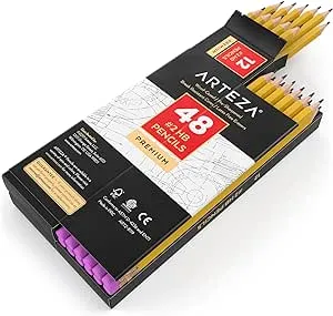 ARTEZA HB Pencils #2, Pack of 48, Wood-Cased Graphite Pencils in Bulk, Pre-Sharpened, with Latex-Free Erasers, Office &amp; Back to School Supplies for