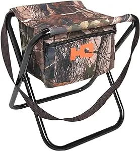 HQ Outfitters Folding Camo Stool with Heavy Duty Nylon Fabric Storage Pocket - 19mm Frame.