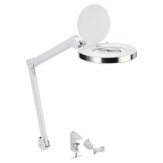 AVEN Round Magnifier Light: LED, 3x, 8 Diopter, 560 lm Max Brightness, 36 in Arm Reach, Articulating