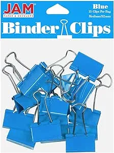 JAM PAPER Colorful Binder Clips - Medium - 1 1/4 Inch (32 mm) - Blue Binderclips - 15/Pack