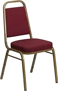 Flash Furniture HERCULES Series Trapezoidal Back Stacking Banquet Chair in Burgundy Patterned Fabric - Gold Frame