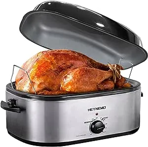 Roaster Oven, Electric Roaster Oven, Roaster Oven, Turkey Roaster Oven Buffet with Self-Basting Lid, Removable Pan, Cool-Touch Handles, Stainless