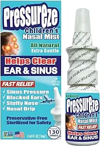 Pressureze All Natural Preservative-Free Sterile Nasal Spray for Children - Fast Relief Nasal Spray - for Sinus Allergies & Congestion | 130 Sprays, 18 ml