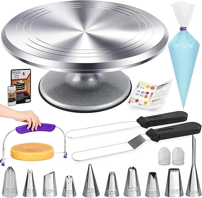 50PCs Cake Turntable Set -12&#034; Aluminum Revolving Stand- Professional Cake Lev...