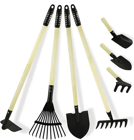 Kids Garden Tools, Rake and Shovel Set, 7 Pieces Gardening Tools for Yard, Beach, Camping Play, Outside Toys for Kids Ages 3 up Gift