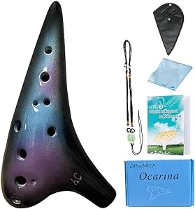 12 Hole Ocarina Instrument With Song Book for Beginner,Alto C Ceramic Ocarina(Starry Blue & Purple & Black)