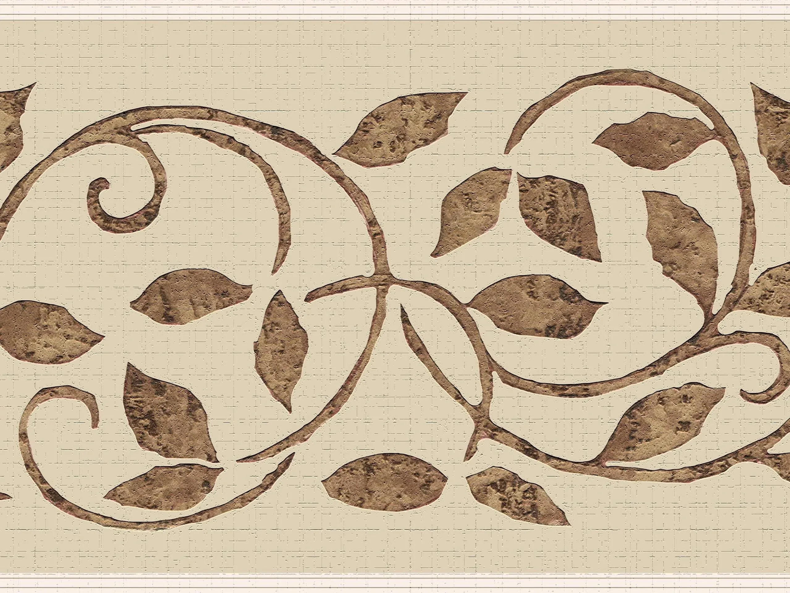 Dundee Deco DDAZBD9334 Peel and Stick Wallpaper Border - Damask Cream Brown Vine