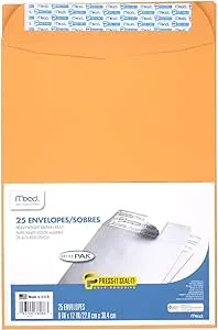 Mead Letter Size Mailing Envelopes, Press-It Seal-It Self Adhesive Closure, All-Purpose 24-lb Paper, 9" X 12", Brown Manila Kraft Envelope, 25 per Pack (76086)