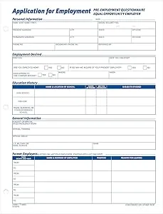 Tops 32851 Employee Application Form, 8-3/8 x 11, 50 Forms/Pad, 2 Pads/Pack