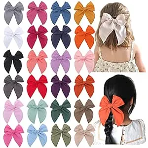 Pack of 24 Large Fable Bow Hair Clips for Girls Women Linen Hair Bow Alligato...