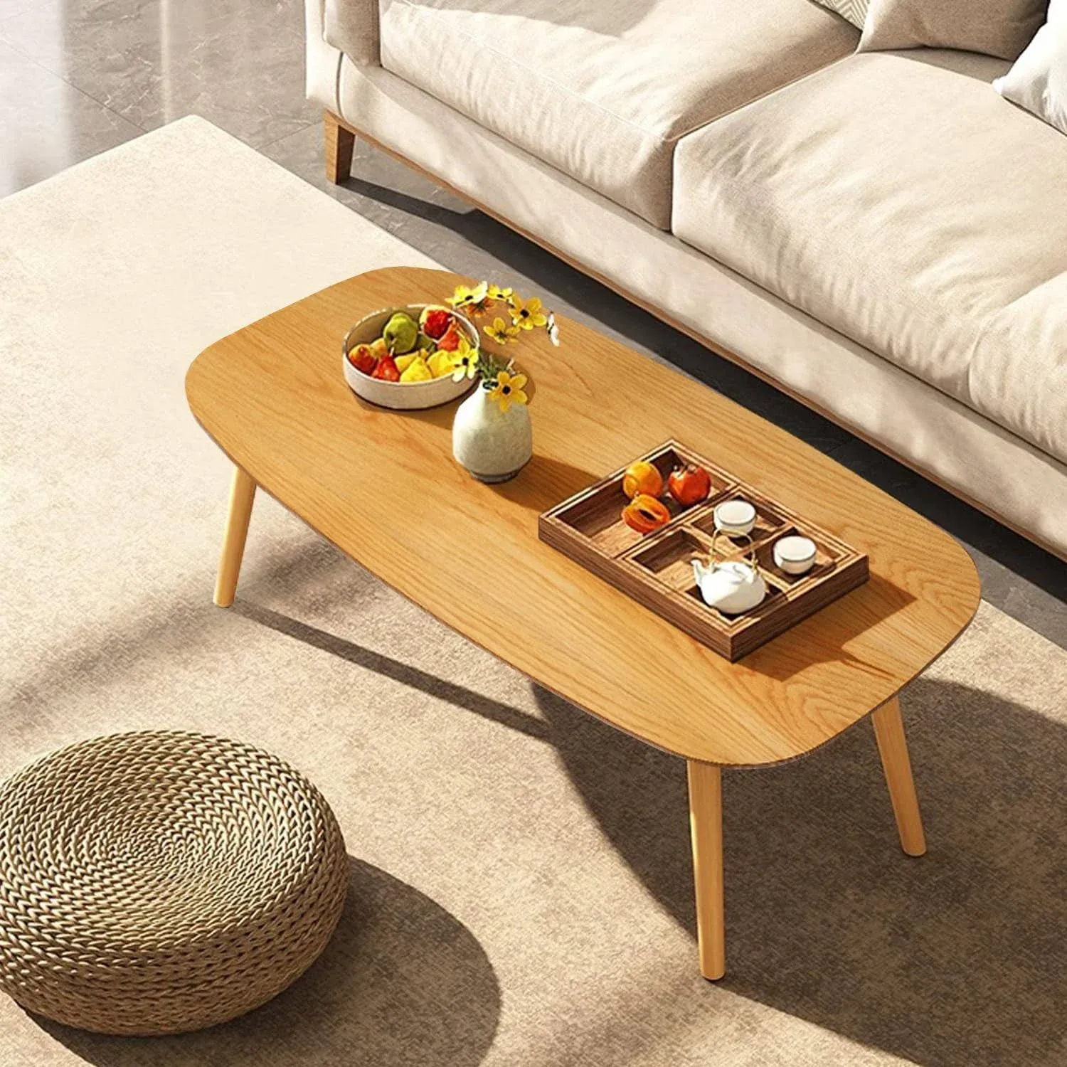 Wood Folding Coffee Table Space Saving Side Table (Oak)