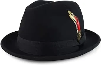 Classic 100% Wool Felt Fedora with Feather Fits Upto 2XL - FREE SHIPPING