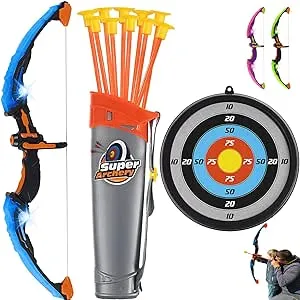 Toyvelt Bow and Arrow Set for Kids -Light Up Archery Toy Set -Includes 6 Suction Cup Arrows