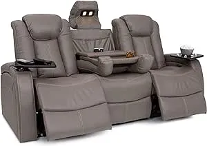 Seatcraft Republic Leather 7000 Home Theater Furniture, Living Room, Power Headrest, Power Recline (Sofa with Fold-Down Table, Gray)