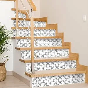 funlife 14 PCS Peel and Stick Stair Risers Stickers, Self Adhesive Vinyl Scandinavian Stair Stickers, Staircase Murals Decals Decor for Steps, 39.37"X7.09", Arabic Lines