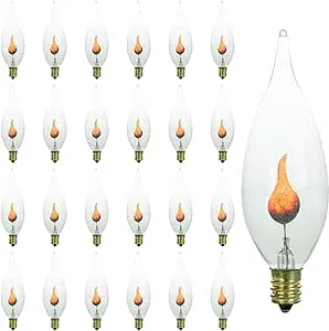 Sunlite 3CFC/25PK 3W Halloween Incandescent Chandelier Flickering Flame Light Bulbs with Candelabra E12 Base and Crystal Clear Bulb (25 Pack)