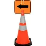 Cortina 03-550-2WA Traffic Cone Sign, Orange/Black, Rev Arrow