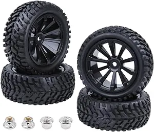 HobbyPark Outer Diameter 2.99 inch / 76mm Rubber RC Car Tires & Wheel Rims Foam Inserts 12mm Hex Hub (4-Pack)