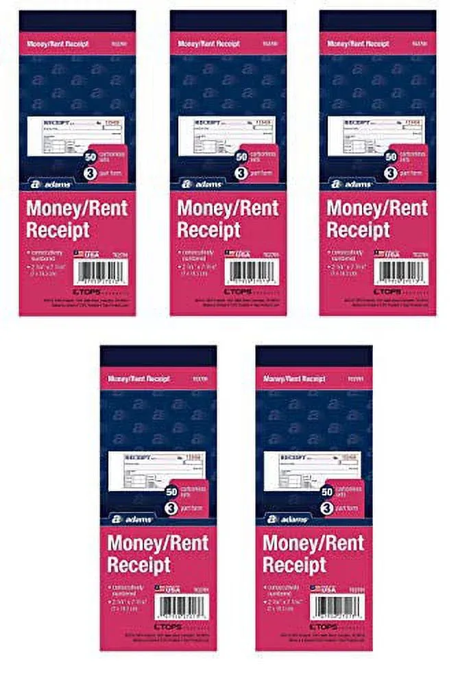 Adams® Money/Rent Receipt Books, 7 3/16" x 2 3/4", 3-Part, Carbonless, 50 Set Book